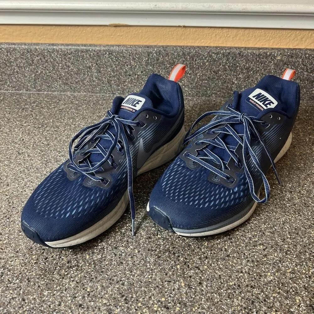 Nike Air Zoom Pegasus 34 Shield Mens Sz 11 Running Shoe Blue Obsidian 907327-400